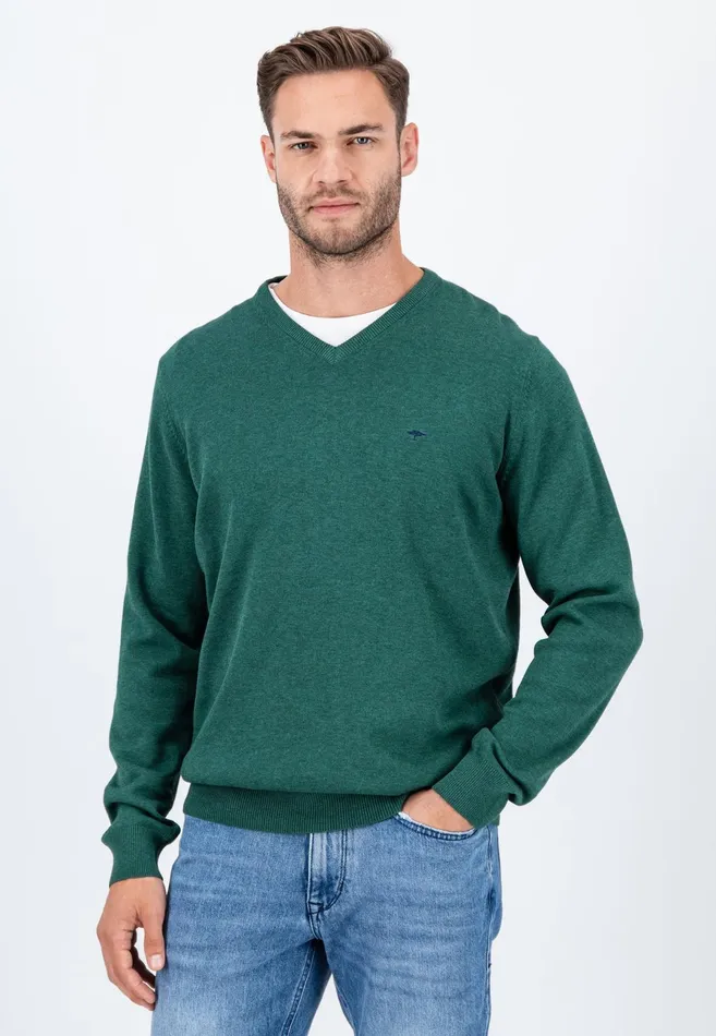 Sweater Men FYNCHHATTON Cotton Knitting Sweater With Vneckline Vibrant Bluenew Dijonrustruby Redflamepale Blushfuchsiadark Teal