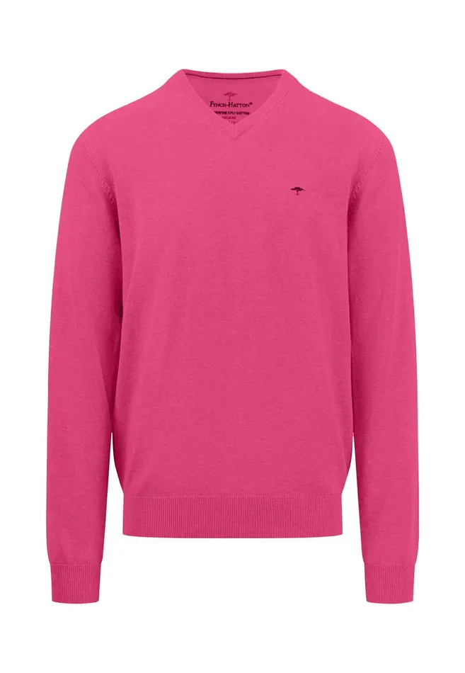 Sweater Men FYNCHHATTON Cotton Knitting Sweater With Vneckline Vibrant Bluenew Dijonrustruby Redflamepale Blushfuchsiadark Teal