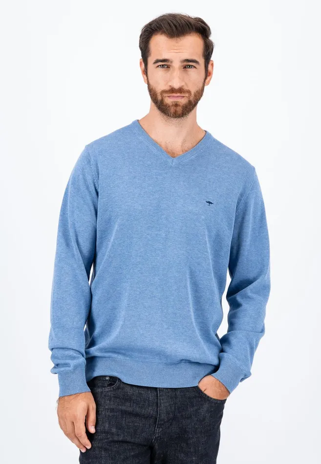 Sweater Men FYNCHHATTON Cotton Knitting Sweater With Vneckline Vibrant Bluenew Dijonrustruby Redflamepale Blushfuchsiadark Teal
