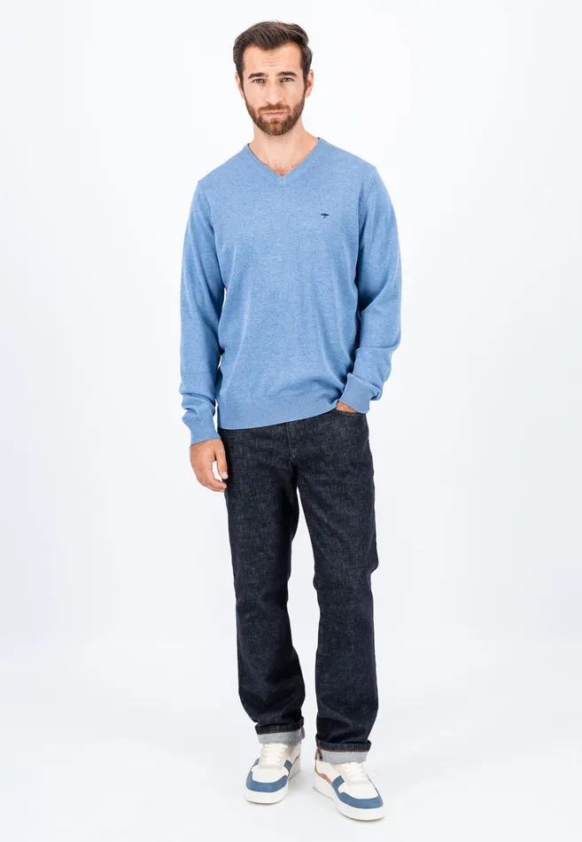 Sweater Men FYNCHHATTON Cotton Knitting Sweater With Vneckline Vibrant Bluenew Dijonrustruby Redflamepale Blushfuchsiadark Teal