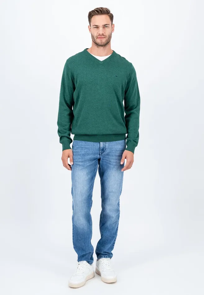 Sweater Men FYNCHHATTON Cotton Knitting Sweater With Vneckline Vibrant Bluenew Dijonrustruby Redflamepale Blushfuchsiadark Teal