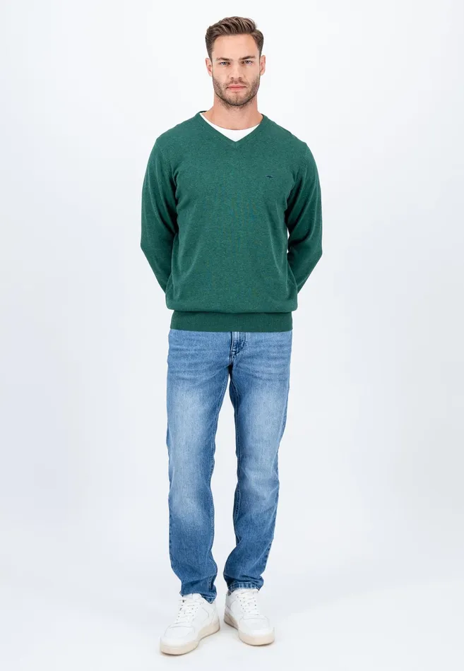 Sweater Men FYNCHHATTON Cotton Knitting Sweater With Vneckline Vibrant Bluenew Dijonrustruby Redflamepale Blushfuchsiadark Teal