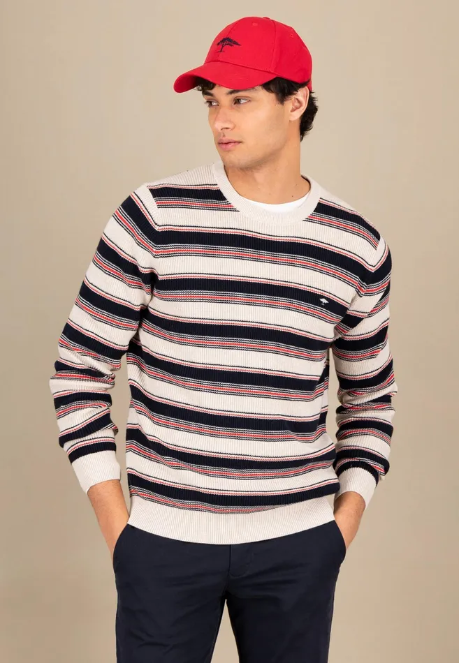 Sweater Men FYNCHHATTON Cotton Sweater In Strip Look New Offwhite