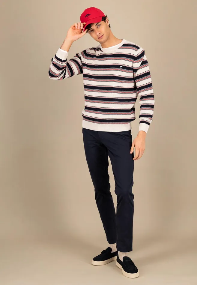 Sweater Men FYNCHHATTON Cotton Sweater In Strip Look New Offwhite