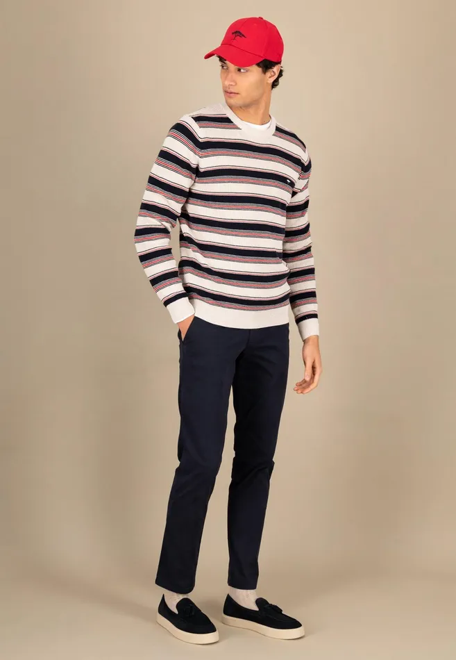 Sweater Men FYNCHHATTON Cotton Sweater In Strip Look New Offwhite