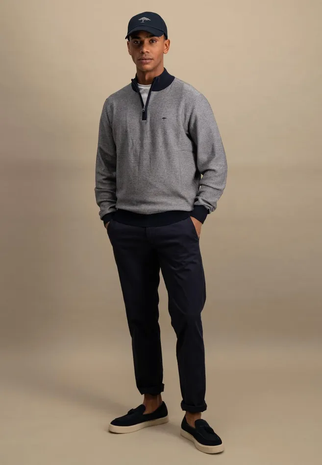 Sweater Men FYNCHHATTON Knitting Sweater With Troyer Collar In TwoColorLook Navy