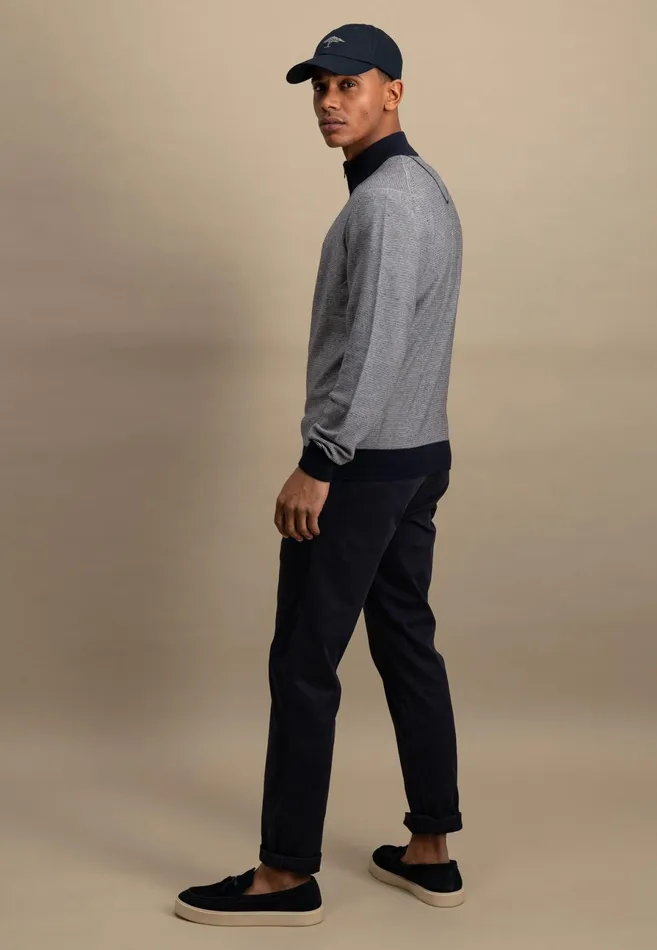 Sweater Men FYNCHHATTON Knitting Sweater With Troyer Collar In TwoColorLook Navy