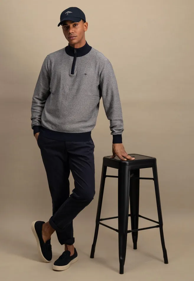 Sweater Men FYNCHHATTON Knitting Sweater With Troyer Collar In TwoColorLook Navy