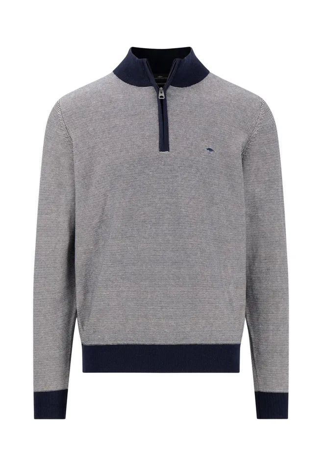 Sweater Men FYNCHHATTON Knitting Sweater With Troyer Collar In TwoColorLook Navy