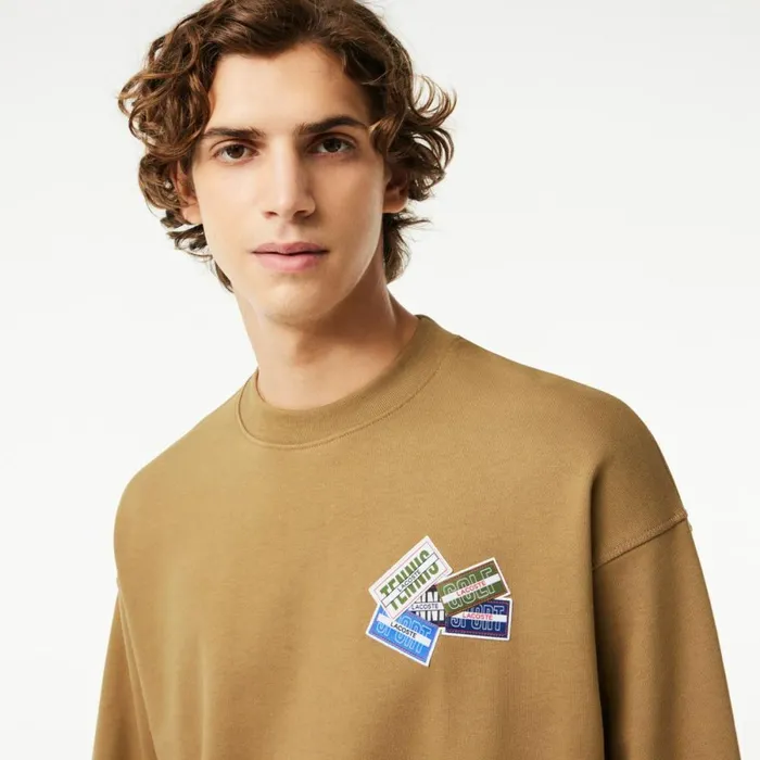 Sweaters and Sweatshirts Men Lacoste Loose Fit Cotton Badge Detail Jogger Sweatshirt Brown Six
