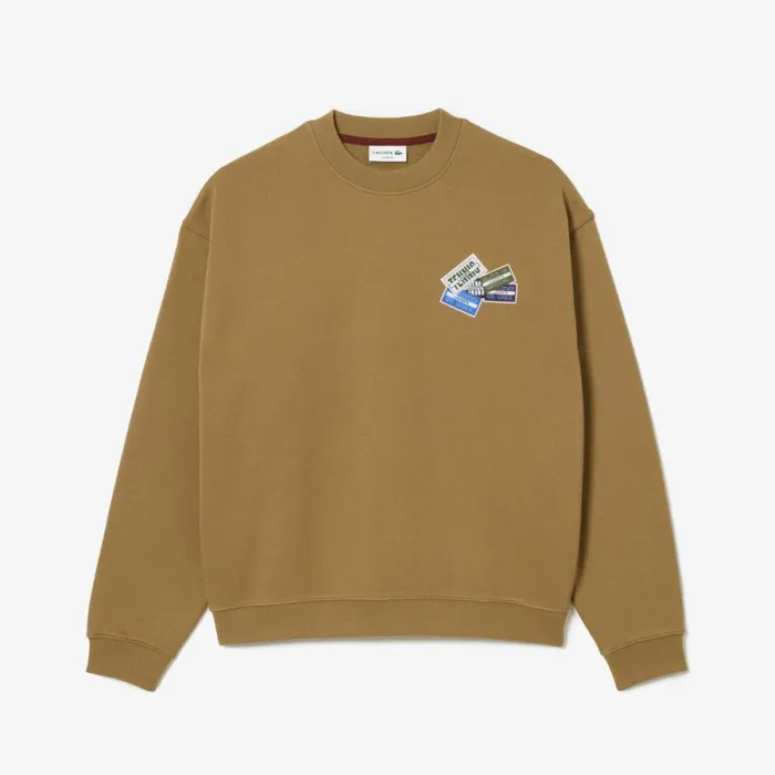 Sweaters and Sweatshirts Men Lacoste Loose Fit Cotton Badge Detail Jogger Sweatshirt Brown Six