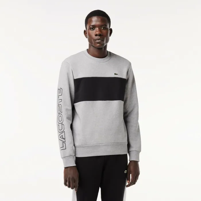 Sweaters and Sweatshirts Men Lacoste Men039s Classic Fit 3D Print Colorblock Sweatshirt Grey Chine Black 80p