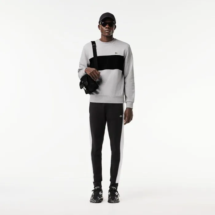 Sweaters and Sweatshirts Men Lacoste Men039s Classic Fit 3D Print Colorblock Sweatshirt Grey Chine Black 80p