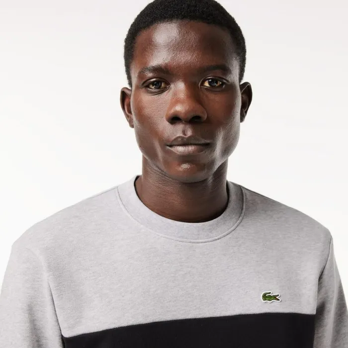 Sweaters and Sweatshirts Men Lacoste Men039s Classic Fit 3D Print Colorblock Sweatshirt Grey Chine Black 80p