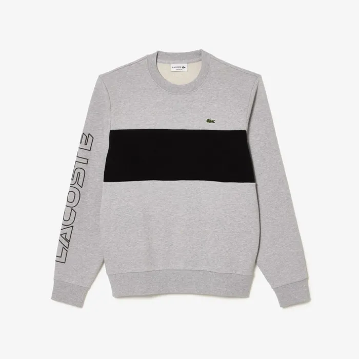 Sweaters and Sweatshirts Men Lacoste Men039s Classic Fit 3D Print Colorblock Sweatshirt Grey Chine Black 80p