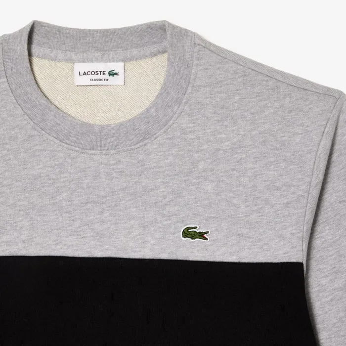 Sweaters and Sweatshirts Men Lacoste Men039s Classic Fit 3D Print Colorblock Sweatshirt Grey Chine Black 80p