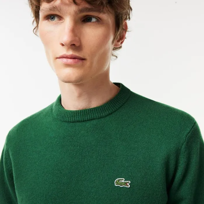Sweaters and Sweatshirts Men Lacoste Men039s Crew Neck Wool Sweater Pine Green 132