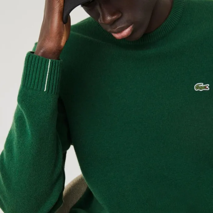 Sweaters and Sweatshirts Men Lacoste Men039s Crew Neck Wool Sweater Pine Green 132