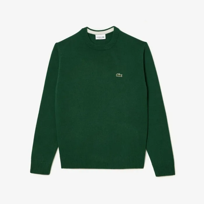 Sweaters and Sweatshirts Men Lacoste Men039s Crew Neck Wool Sweater Pine Green 132