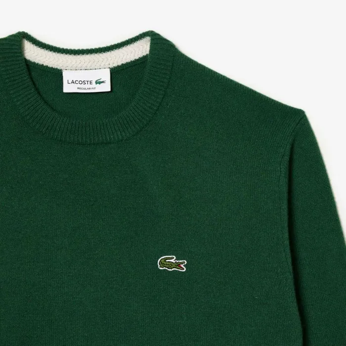 Sweaters and Sweatshirts Men Lacoste Men039s Crew Neck Wool Sweater Pine Green 132