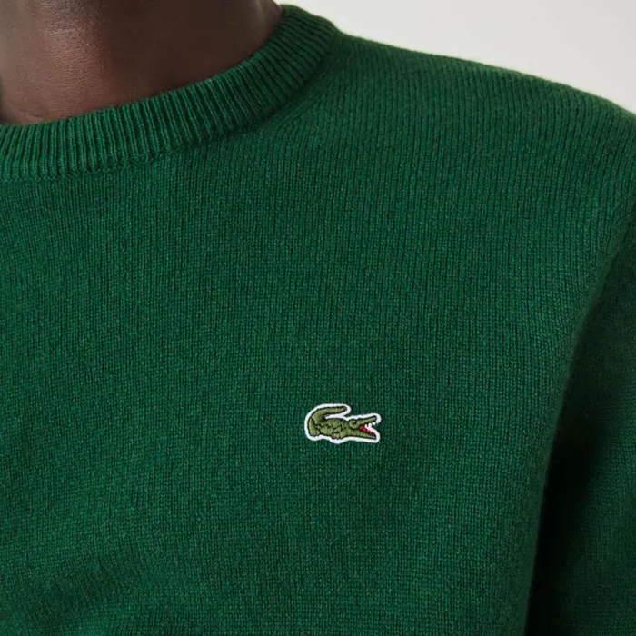 Sweaters and Sweatshirts Men Lacoste Men039s Crew Neck Wool Sweater Pine Green 132