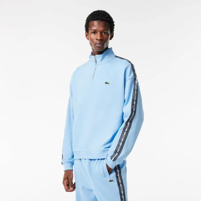 Sweaters and Sweatshirts Men Lacoste Men039s Loose Fit TwoTone Logo Striped Sweatshirt Pastel Blue Hbp