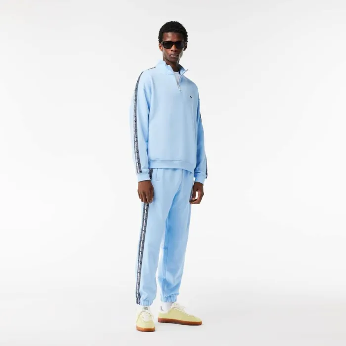 Sweaters and Sweatshirts Men Lacoste Men039s Loose Fit TwoTone Logo Striped Sweatshirt Pastel Blue Hbp