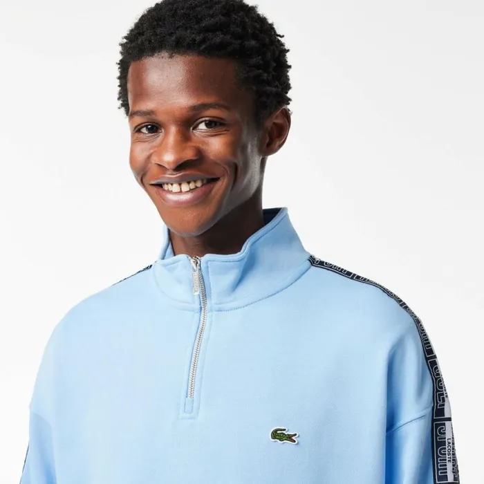 Sweaters and Sweatshirts Men Lacoste Men039s Loose Fit TwoTone Logo Striped Sweatshirt Pastel Blue Hbp