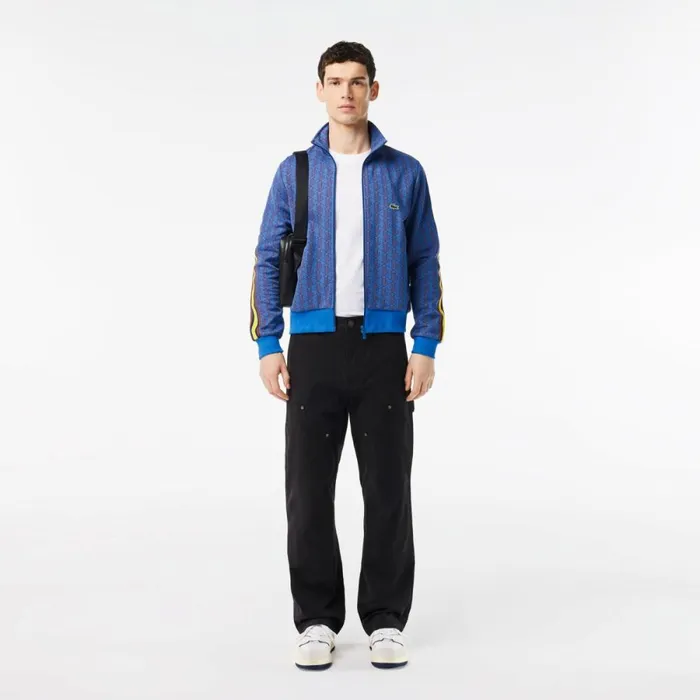 Sweaters and Sweatshirts Men Lacoste Men039s Paris Monogram ZipUp Sweatshirt Blue Bordeaux Nji
