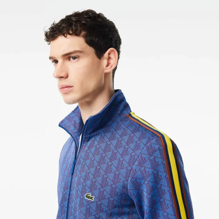 Sweaters and Sweatshirts Men Lacoste Men039s Paris Monogram ZipUp Sweatshirt Blue Bordeaux Nji