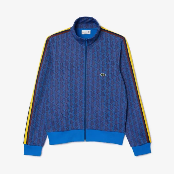 Sweaters and Sweatshirts Men Lacoste Men039s Paris Monogram ZipUp Sweatshirt Blue Bordeaux Nji