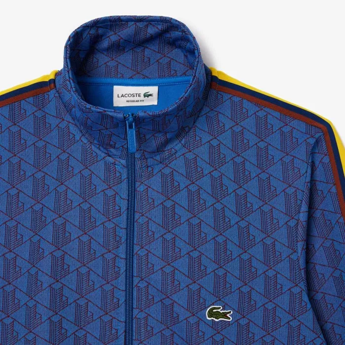 Sweaters and Sweatshirts Men Lacoste Men039s Paris Monogram ZipUp Sweatshirt Blue Bordeaux Nji