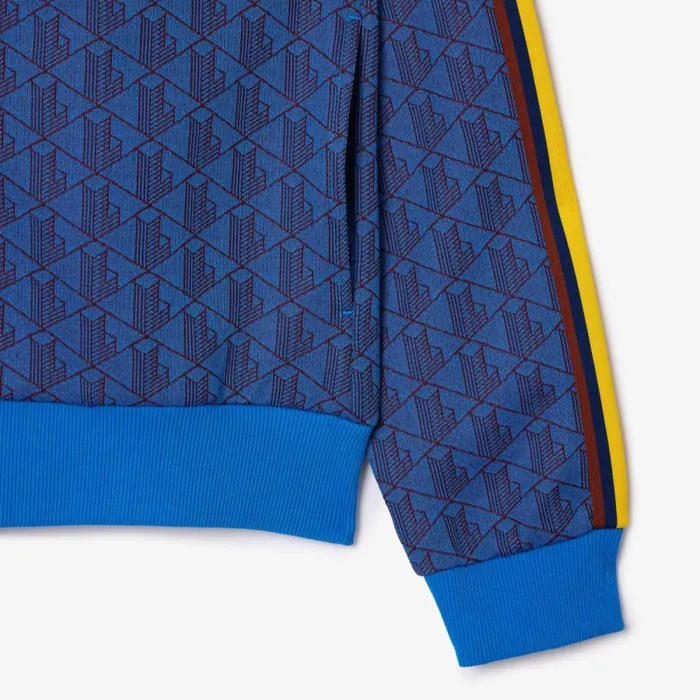 Sweaters and Sweatshirts Men Lacoste Men039s Paris Monogram ZipUp Sweatshirt Blue Bordeaux Nji