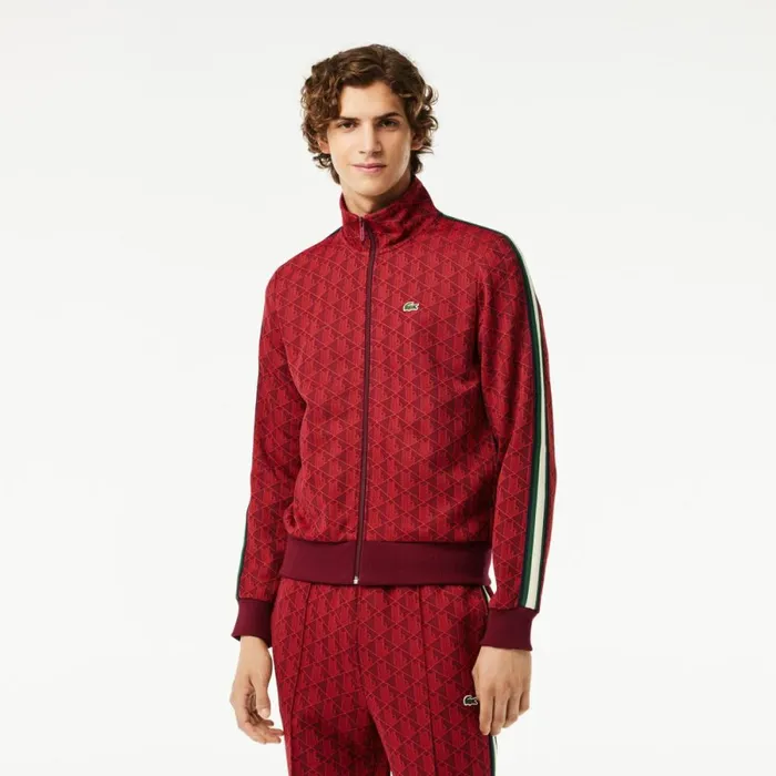 Sweaters and Sweatshirts Men Lacoste Men039s Paris Monogram ZipUp Sweatshirt Bordeaux Red Swm