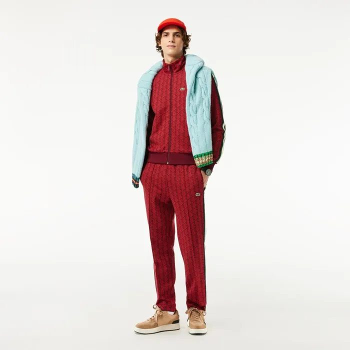Sweaters and Sweatshirts Men Lacoste Men039s Paris Monogram ZipUp Sweatshirt Bordeaux Red Swm