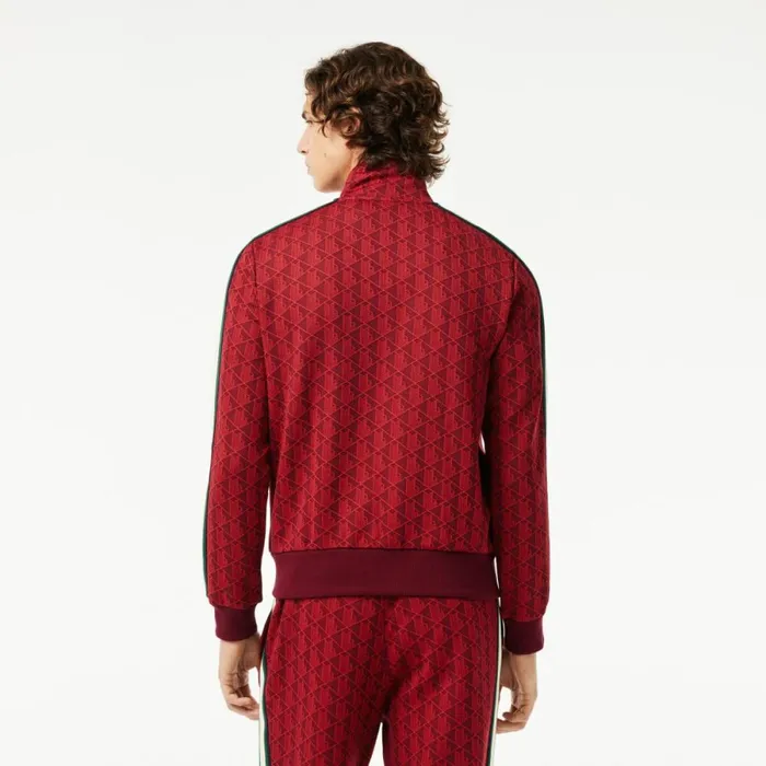 Sweaters and Sweatshirts Men Lacoste Men039s Paris Monogram ZipUp Sweatshirt Bordeaux Red Swm
