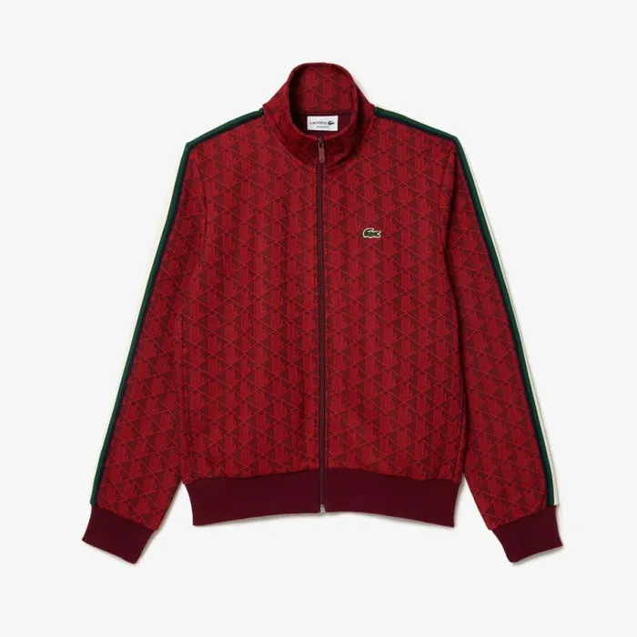 Sweaters and Sweatshirts Men Lacoste Men039s Paris Monogram ZipUp Sweatshirt Bordeaux Red Swm