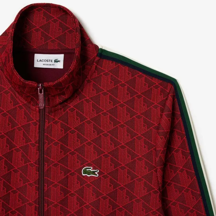 Sweaters and Sweatshirts Men Lacoste Men039s Paris Monogram ZipUp Sweatshirt Bordeaux Red Swm