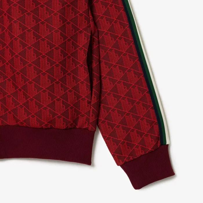 Sweaters and Sweatshirts Men Lacoste Men039s Paris Monogram ZipUp Sweatshirt Bordeaux Red Swm