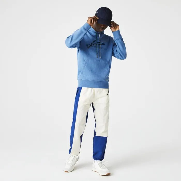 Sweaters and Sweatshirts Men Lacoste Men039s Signature Flecked Cotton Fleece Hoodie Blue Chine Hg3