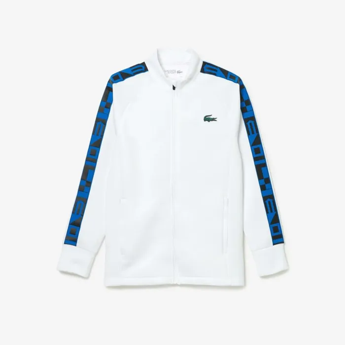 Sweaters and Sweatshirts Men Lacoste Men039s SPORT Printed ZipUp Tennis Sweatshirt White 001