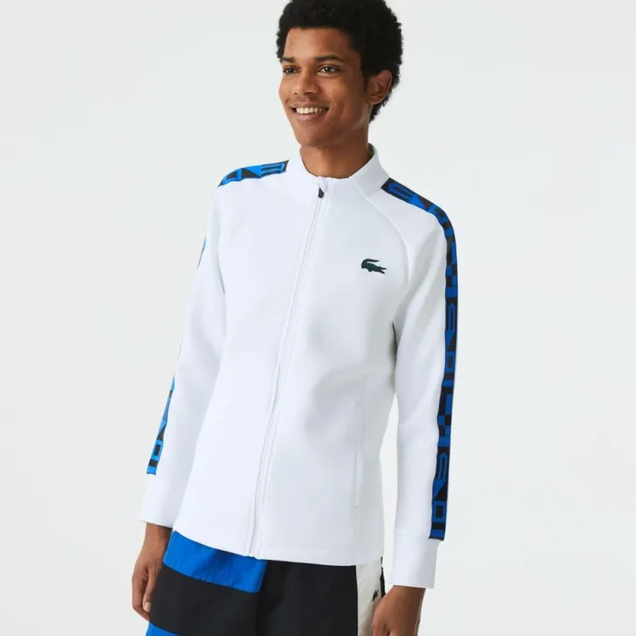Sweaters and Sweatshirts Men Lacoste Men039s SPORT Printed ZipUp Tennis Sweatshirt White 001