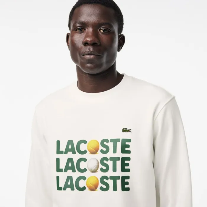Sweaters and Sweatshirts Men Lacoste Men039s Tennis Ball Print Fleece Sweatshirt White 70v