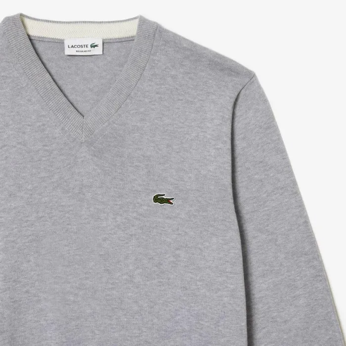 Sweaters and Sweatshirts Men Lacoste Men039s VNeck Organic Cotton Sweater Grey Chine Cca