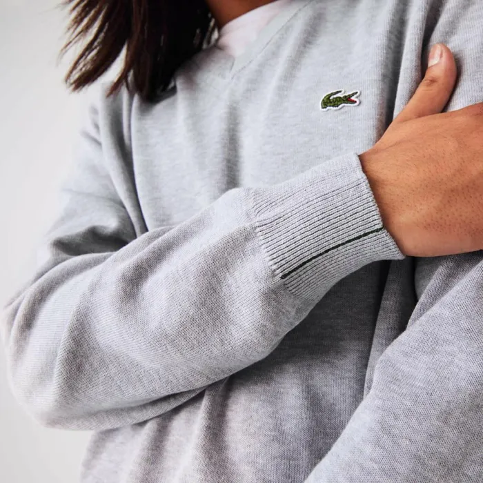 Sweaters and Sweatshirts Men Lacoste Men039s VNeck Organic Cotton Sweater Grey Chine Cca