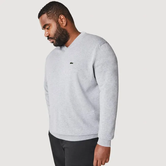 Sweaters and Sweatshirts Men Lacoste Men039s VNeck Organic Cotton Sweater Grey Chine Cca