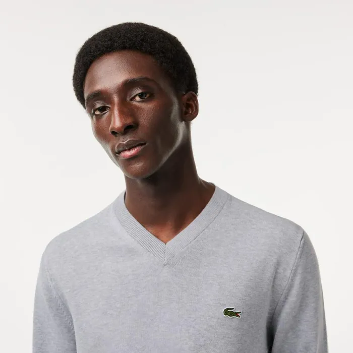 Sweaters and Sweatshirts Men Lacoste Men039s VNeck Organic Cotton Sweater Grey Chine Cca