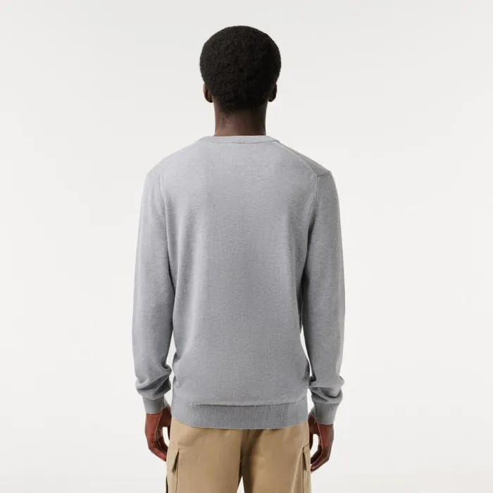Sweaters and Sweatshirts Men Lacoste Men039s VNeck Organic Cotton Sweater Grey Chine Cca