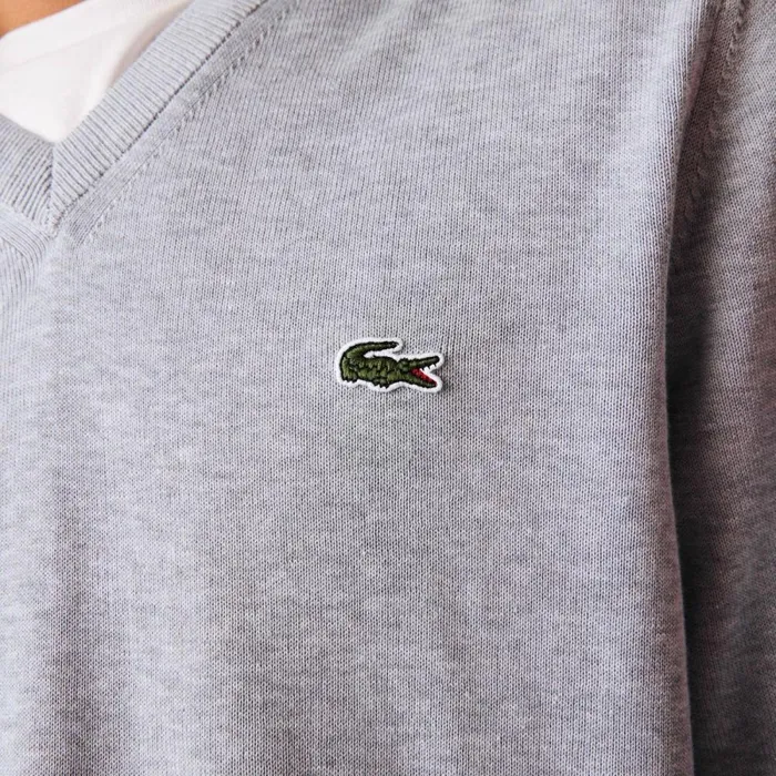 Sweaters and Sweatshirts Men Lacoste Men039s VNeck Organic Cotton Sweater Grey Chine Cca