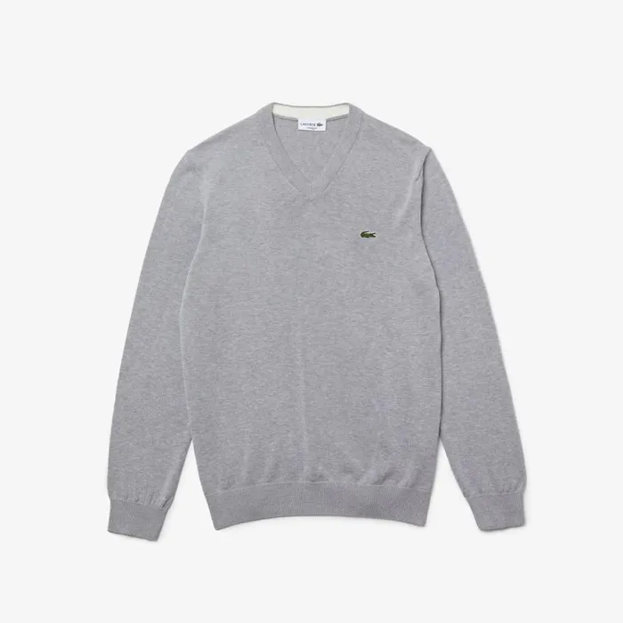 Sweaters and Sweatshirts Men Lacoste Men039s VNeck Organic Cotton Sweater Grey Chine Cca